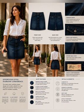 Dark Blue Denim Mini Skirt - Classic Five-Pocket Style